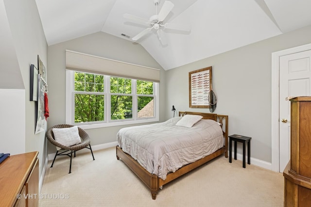 235 Valley Rd, Trout Valley, IL 60013 - bedroom with light carpet, lofted ceiling, and a ceiling fan
