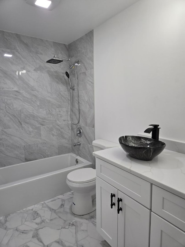 5117 N E River Rd Unit 1A, Chicago, IL 60656 - full bathroom featuring vanity, shower / washtub combination, and marble finish flooring