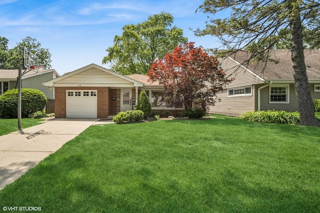 630 Wesley Dr, Park Ridge, IL 60068 - view of front facade with an attached garage, concrete driveway, a front yard, and brick siding