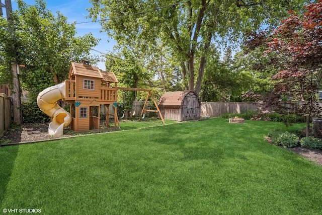 630 Wesley Dr, Park Ridge, IL 60068 - fenced backyard with a playground and a shed