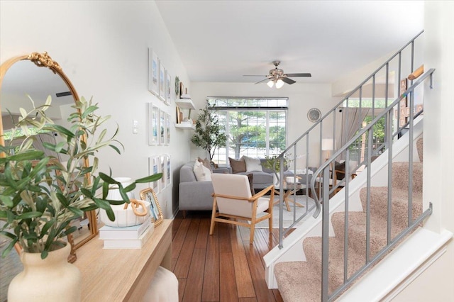18374 Century Ct, Tinley Park, IL 60477 - staircase featuring ceiling fan and hardwood / wood-style floors