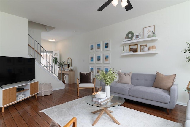 18374 Century Ct, Tinley Park, IL 60477 - living room featuring stairway, hardwood / wood-style flooring, and a ceiling fan