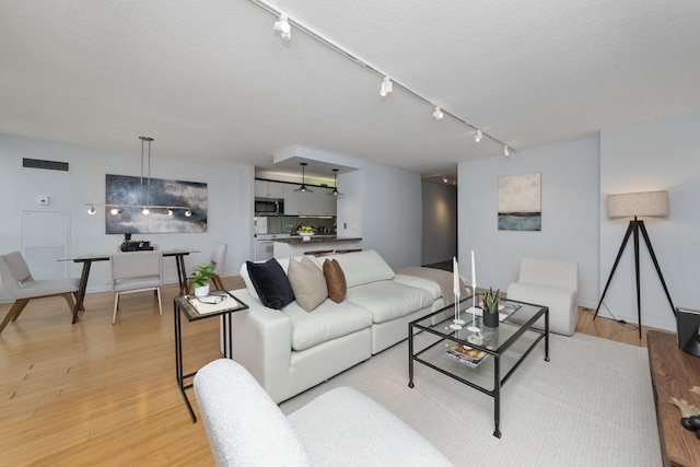 360 E Randolph St Unit 3305, Chicago, IL 60601 - living room featuring light wood-type flooring, track lighting, and a textured ceiling