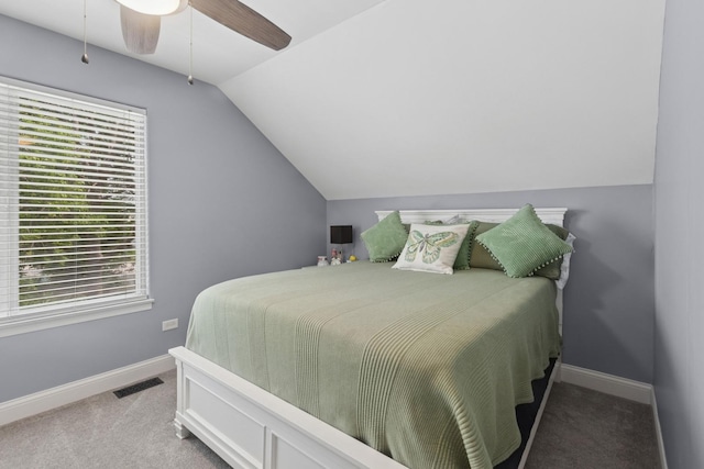 1519 Parkside Dr, Plainfield, IL 60586 - bedroom featuring vaulted ceiling, carpet floors, multiple windows, and ceiling fan