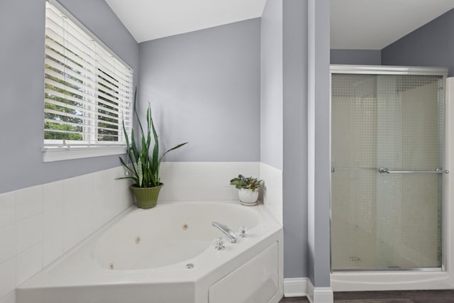 1519 Parkside Dr, Plainfield, IL 60586 - bathroom featuring a tub with jets and a shower stall