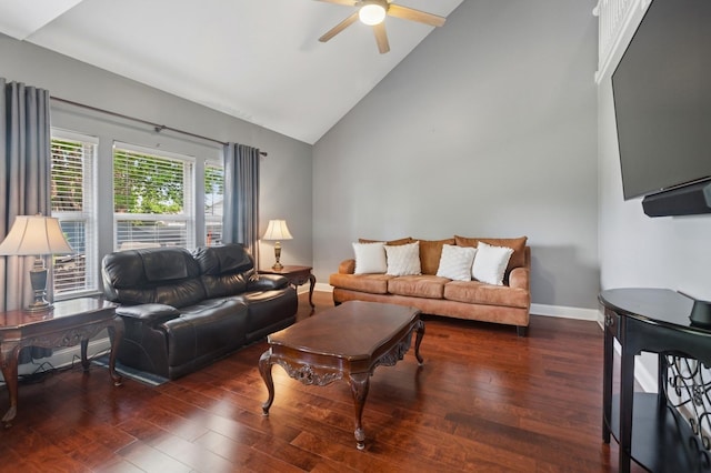 1519 Parkside Dr, Plainfield, IL 60586 - living area with ceiling fan, hardwood / wood-style flooring, and high vaulted ceiling