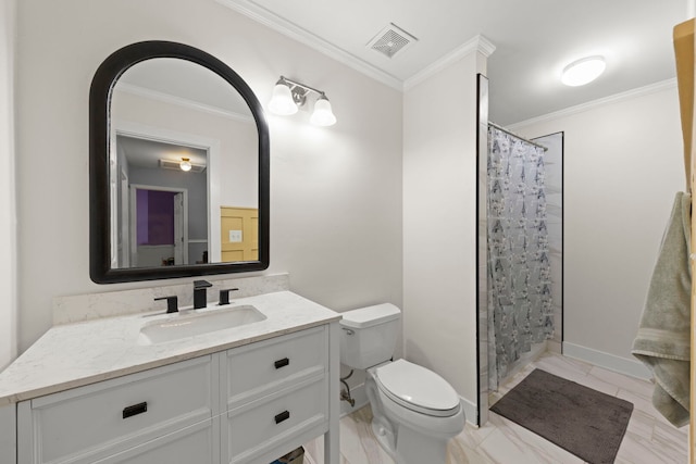 1004 Evergreen Dr, Carol Stream, IL 60188 - full bathroom with vanity, crown molding, and a shower with shower curtain