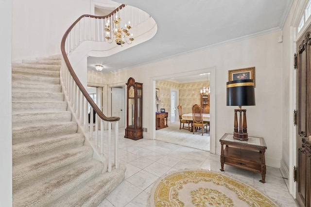 937 Braeburn Rd, Inverness, IL 60067 - foyer with a chandelier, stairs, and crown molding