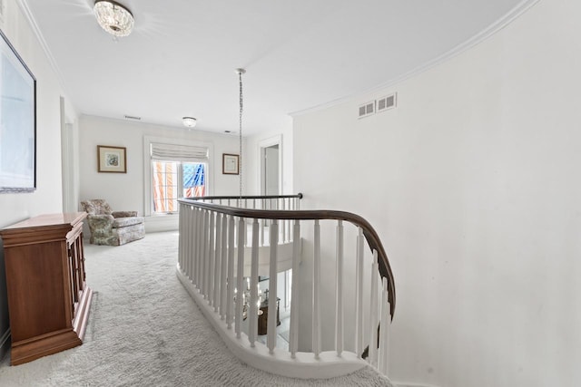 937 Braeburn Rd, Inverness, IL 60067 - hallway featuring carpet, an upstairs landing, and crown molding