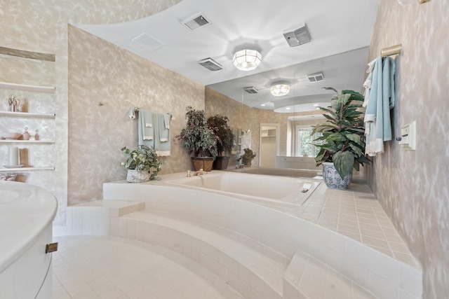 937 Braeburn Rd, Inverness, IL 60067 - bathroom featuring a bath, wallpapered walls, and tile patterned floors