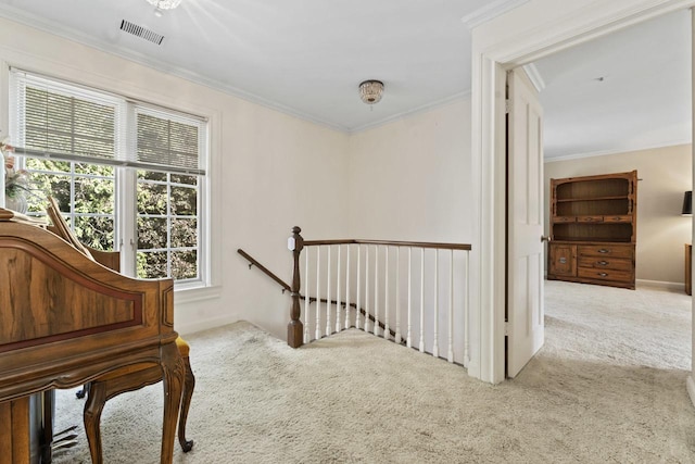 937 Braeburn Rd, Inverness, IL 60067 - hallway featuring carpet flooring, an upstairs landing, and ornamental molding