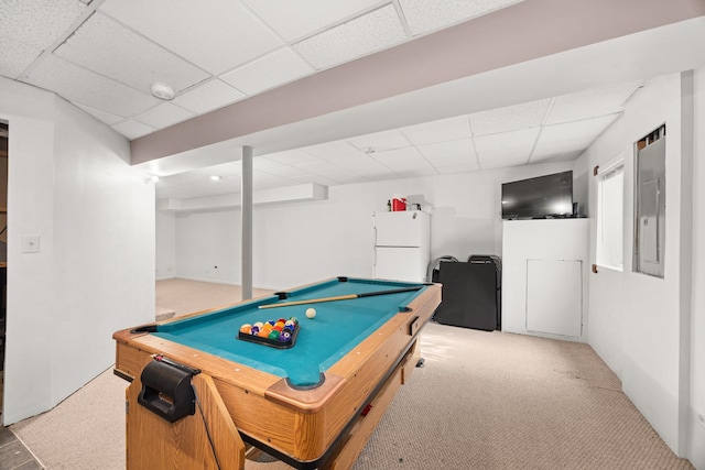 2853 Forestview Dr, Carpentersville, IL 60110 - rec room with a drop ceiling, billiards table, and carpet