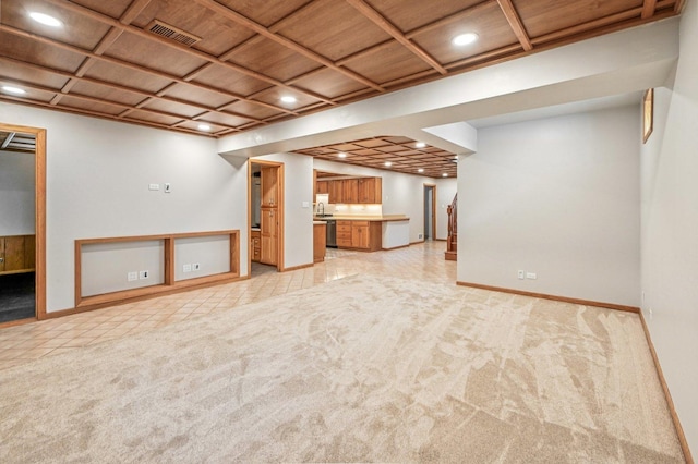 18229 Riegel Rd, Homewood, IL 60430 - finished below grade area with light tile patterned floors, wooden ceiling, light carpet, and recessed lighting