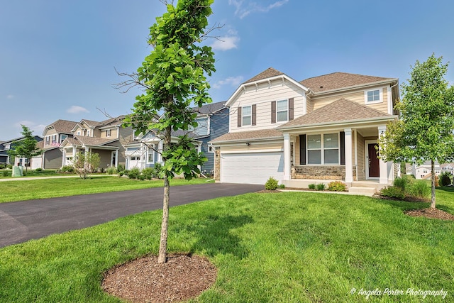 21725 N Ashley St, Kildeer, IL 60047 - craftsman inspired home featuring asphalt driveway, a garage, a residential view, and a front yard