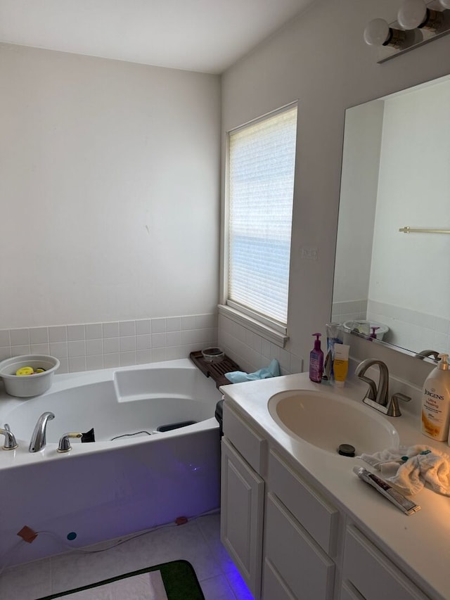 352 Bay Dr, Itasca, IL 60143 - full bath featuring vanity, a bath, and tile patterned floors