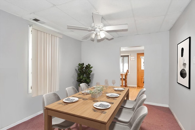 5716 W 64th Pl, Chicago, IL 60638 - dining area with a paneled ceiling, carpet flooring, and a ceiling fan