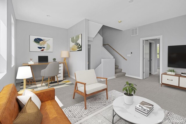 7239 S Exchange Ave, Chicago, IL 60649 - carpeted living room with stairway and baseboards