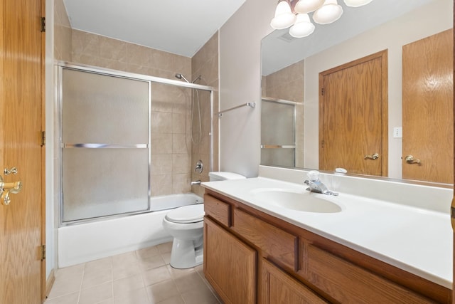 8004 Windsor Dr Unit 8004, Darien, IL 60561 - full bath with vanity, bath / shower combo with glass door, tile patterned floors, and a chandelier
