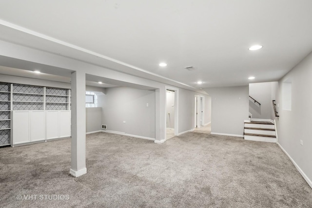 5155 W George St, Chicago, IL 60641 - finished below grade area featuring carpet floors, recessed lighting, and stairs