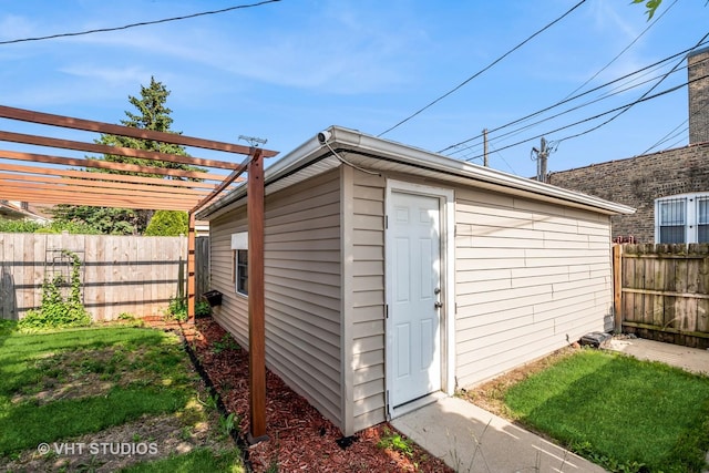 5155 W George St, Chicago, IL 60641 - view of outbuilding featuring a fenced backyard and a pergola