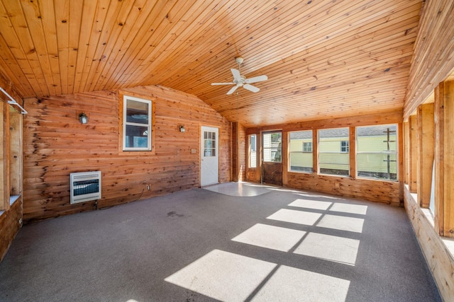 557 E Mckinley St, Hinckley, IL 60520 - unfurnished sunroom with heating unit, vaulted ceiling, and ceiling fan