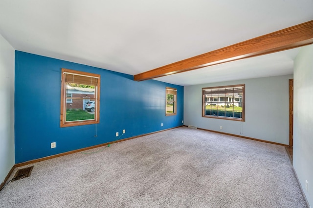 557 E Mckinley St, Hinckley, IL 60520 - carpeted spare room with plenty of natural light and beam ceiling