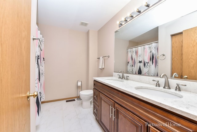 497 Le Moyne Ave, Romeoville, IL 60446 - full bath with double vanity, marble look tiles, and curtained shower