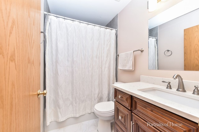 497 Le Moyne Ave, Romeoville, IL 60446 - full bathroom featuring vanity, marble look tile flooring, and shower / bathtub combination with curtain