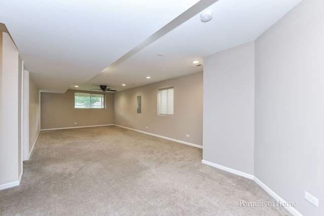 497 Le Moyne Ave, Romeoville, IL 60446 - carpeted empty room featuring a smoke detector, a ceiling fan, recessed lighting, and electric panel