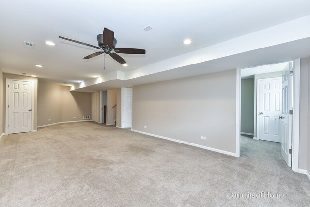 497 Le Moyne Ave, Romeoville, IL 60446 - finished below grade area featuring light colored carpet, recessed lighting, and ceiling fan