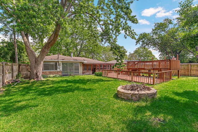 431 Lakewood Blvd, Park Forest, IL 60466 - fenced backyard featuring an outdoor fire pit and a wooden deck