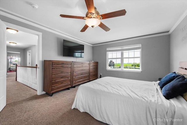 911 Water Stone Way, Malta, IL 60150 - bedroom featuring carpet floors, multiple windows, ornamental molding, and ceiling fan