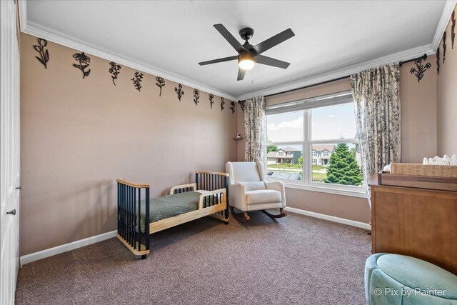 911 Water Stone Way, Malta, IL 60150 - bedroom with ornamental molding, carpet, and ceiling fan