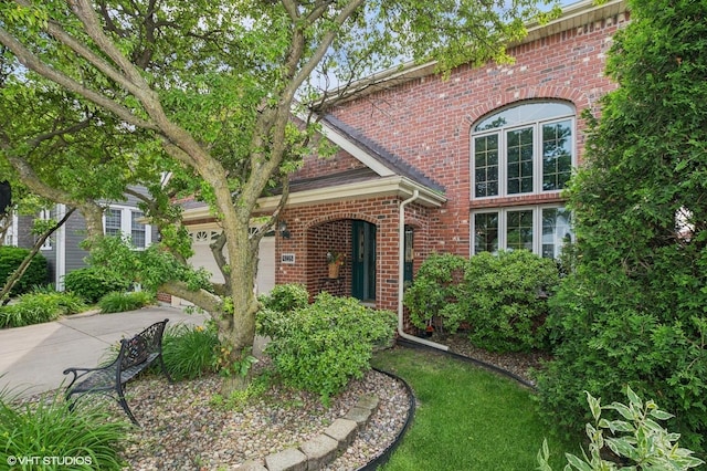 9228 S 55th Ct, Oak Lawn, IL 60453 - view of exterior entry featuring a garage, brick siding, and driveway