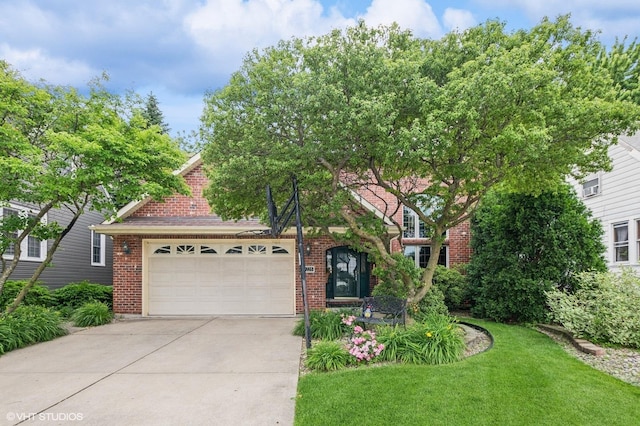 9228 S 55th Ct, Oak Lawn, IL 60453 - view of front of home featuring driveway, a garage, brick siding, and a front yard