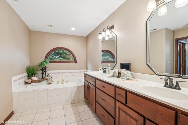 9228 S 55th Ct, Oak Lawn, IL 60453 - bathroom with double vanity, a garden tub, and tile patterned flooring