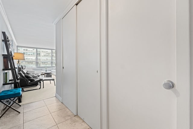 4800 S Chicago Beach Dr Unit 513N, Chicago, IL 60615 - hall featuring ornamental molding, light tile patterned floors, and floor to ceiling windows