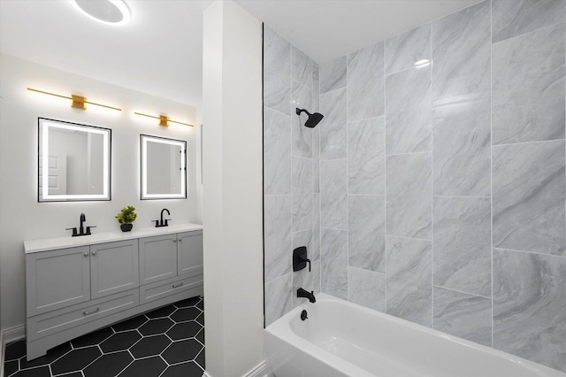 14449 Golf Rd, Orland Park, IL 60462 - full bath with  shower combination, double vanity, and tile patterned flooring