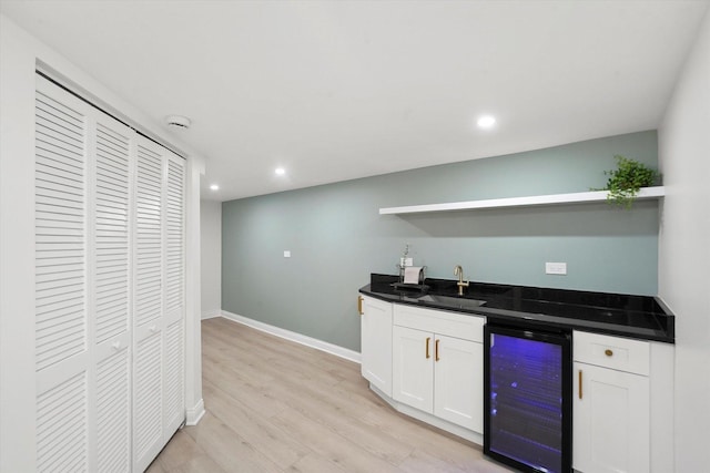 14449 Golf Rd, Orland Park, IL 60462 - indoor wet bar featuring beverage cooler, light wood finished floors, and recessed lighting
