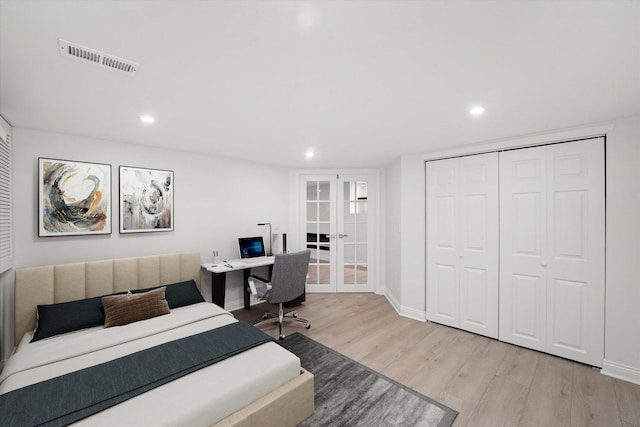 14449 Golf Rd, Orland Park, IL 60462 - bedroom featuring light wood finished floors, french doors, recessed lighting, a closet, and an office area