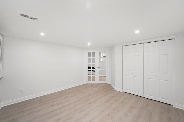 14449 Golf Rd, Orland Park, IL 60462 - unfurnished bedroom with light wood-style floors, french doors, recessed lighting, and a closet