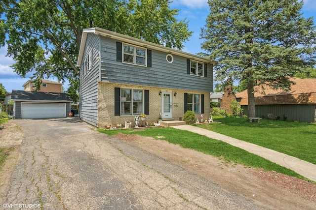 852 Pamela Dr, Bensenville, IL 60106 - colonial inspired home featuring brick siding, an outdoor structure, a front yard, and a garage