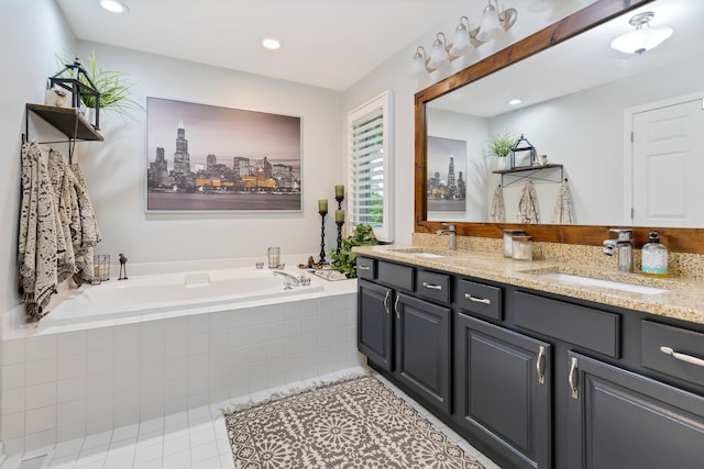 661 Regal Ln, Algonquin, IL 60102 - bathroom featuring double vanity, tile patterned floors, a garden tub, and recessed lighting