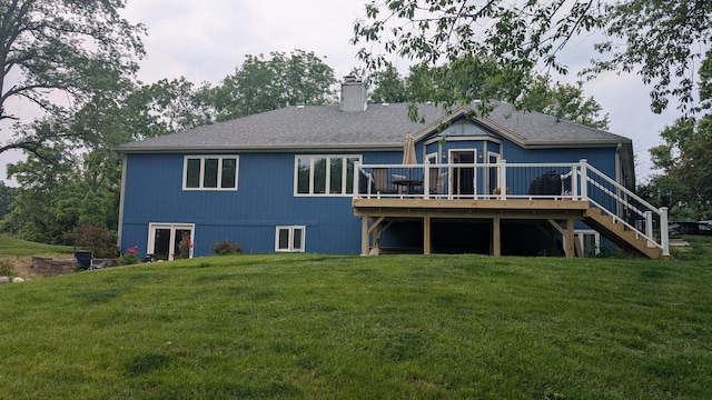 5N119 Mary Ct, Saint Charles, IL 60175 - back of house featuring a yard, a chimney, a wooden deck, and stairway