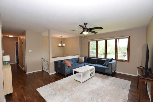 1116 Oakleaf Ave, Mchenry, IL 60051 - living area featuring dark wood-style floors, ceiling fan, and a chandelier