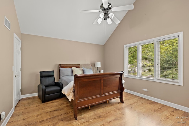 10405 Kenilworth Ave, Algonquin, IL 60102 - bedroom featuring light wood finished floors, high vaulted ceiling, and a ceiling fan