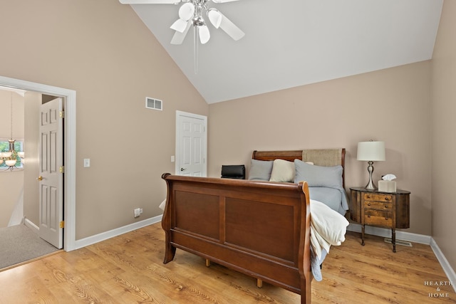 10405 Kenilworth Ave, Algonquin, IL 60102 - bedroom with high vaulted ceiling, light wood-style floors, and ceiling fan