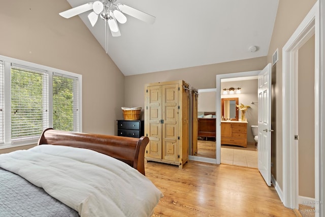 10405 Kenilworth Ave, Algonquin, IL 60102 - bedroom with lofted ceiling, light wood-type flooring, ceiling fan, and connected bathroom
