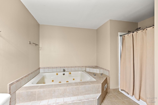 10405 Kenilworth Ave, Algonquin, IL 60102 - bathroom with a jetted tub, tile patterned floors, and a shower with shower curtain