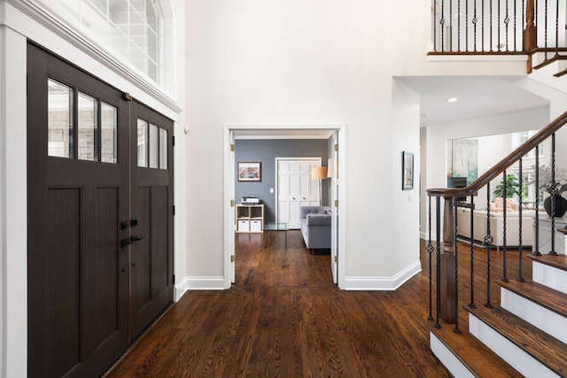 3527 Scottsdale Cir, Naperville, IL 60564 - foyer entrance featuring a towering ceiling, stairs, and wood finished floors